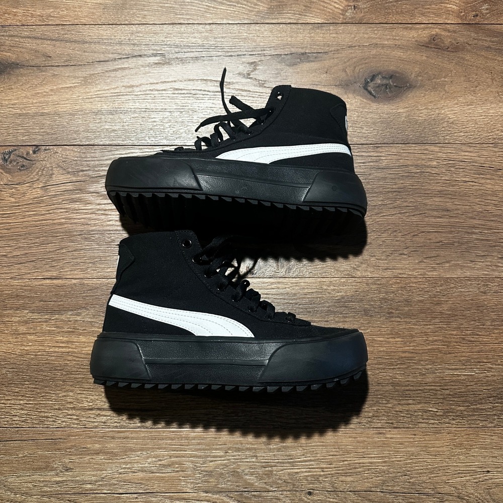 Puma Black White Mayze Mid Canvas Platform Sneakers Women 7.5 384409-05